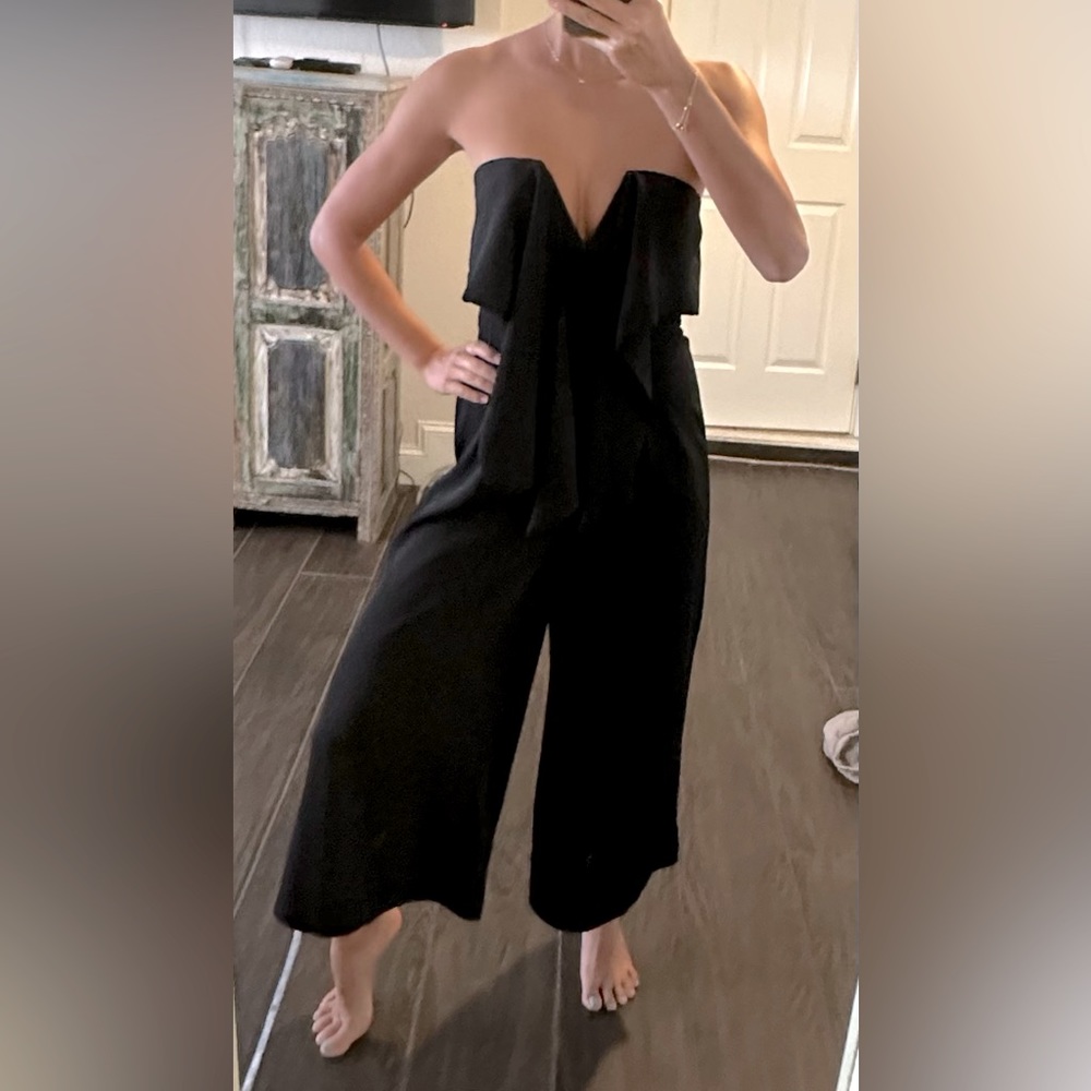 S Black Jumpsuit Wide Leg Strapless